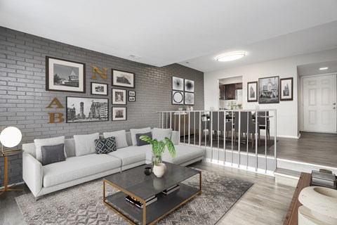 a living room with a couch and a coffee table
